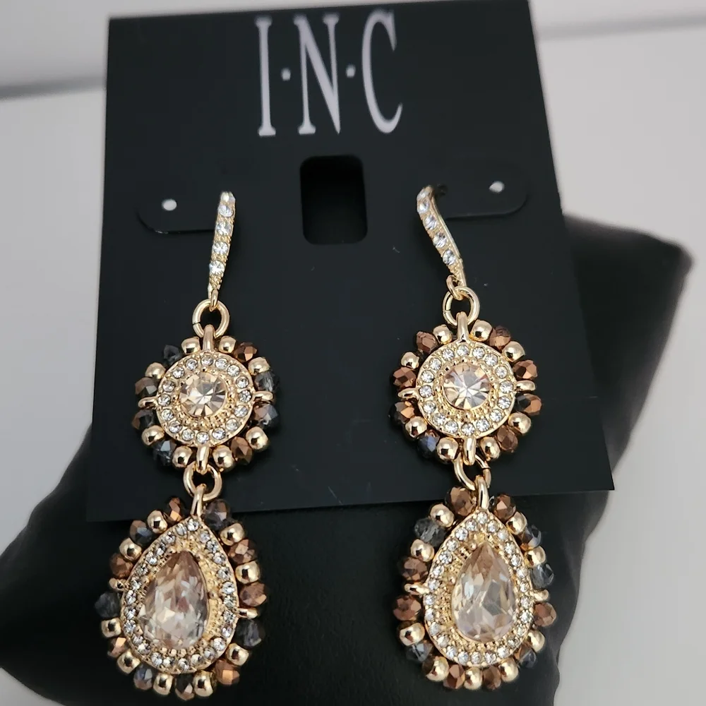 INC Neutral Double Drop Crystal Earrings